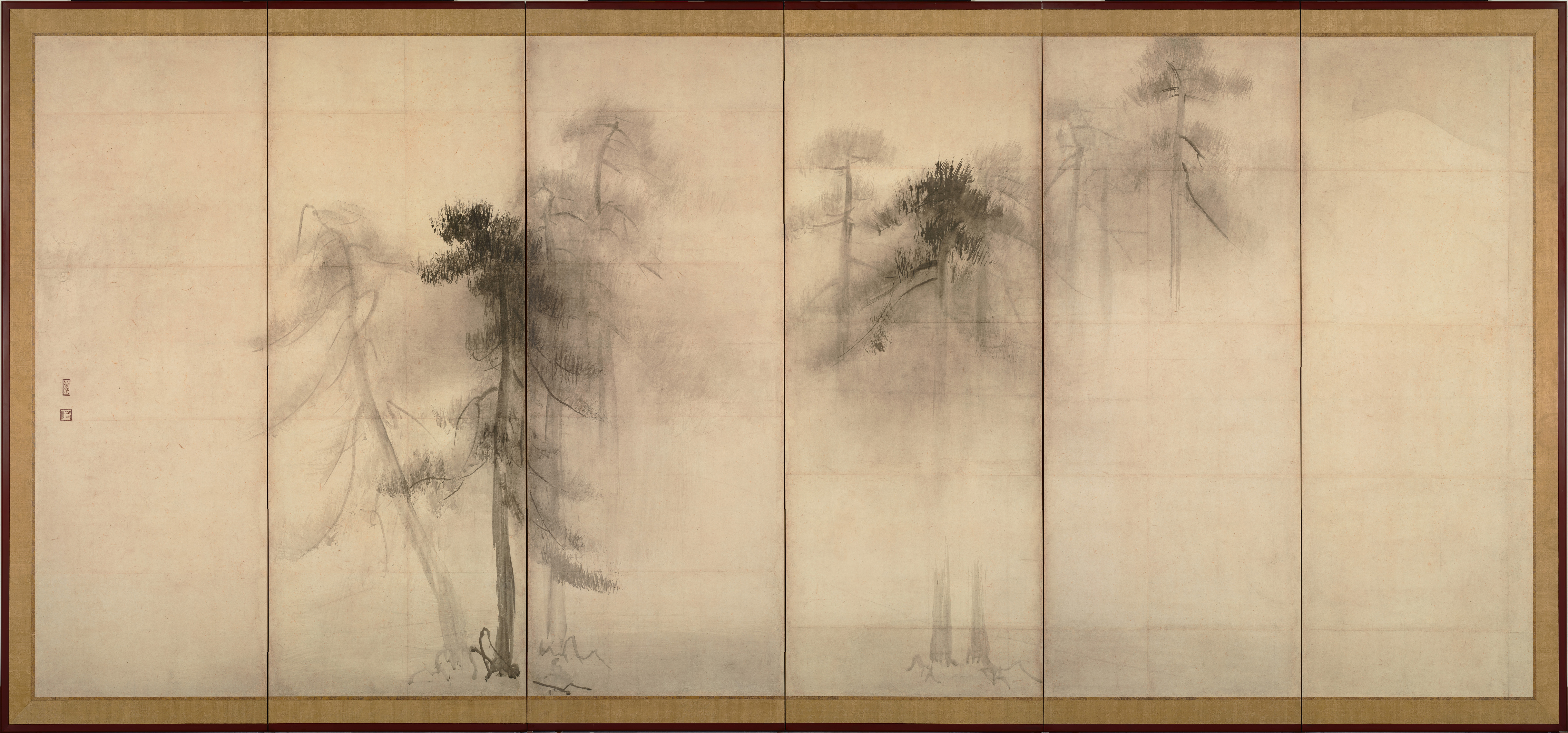 Hasegawa Tōhaku, Pine Trees Screen (Shōrin-zu byōbu), c. 1595