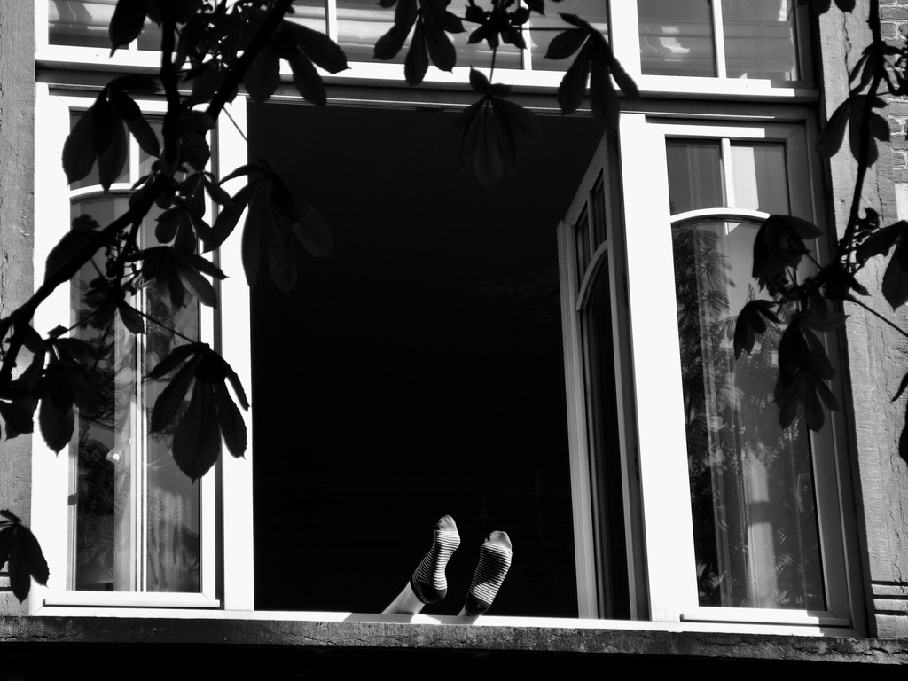 Striped socks on a windowsill, Brussels, 2020